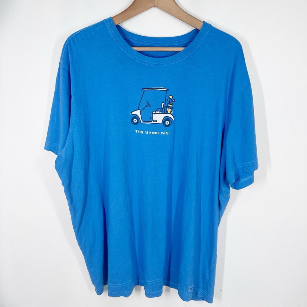 Life is Good Mens Crusher Graphic T-Shirt Golfcart XXL Blue Golf